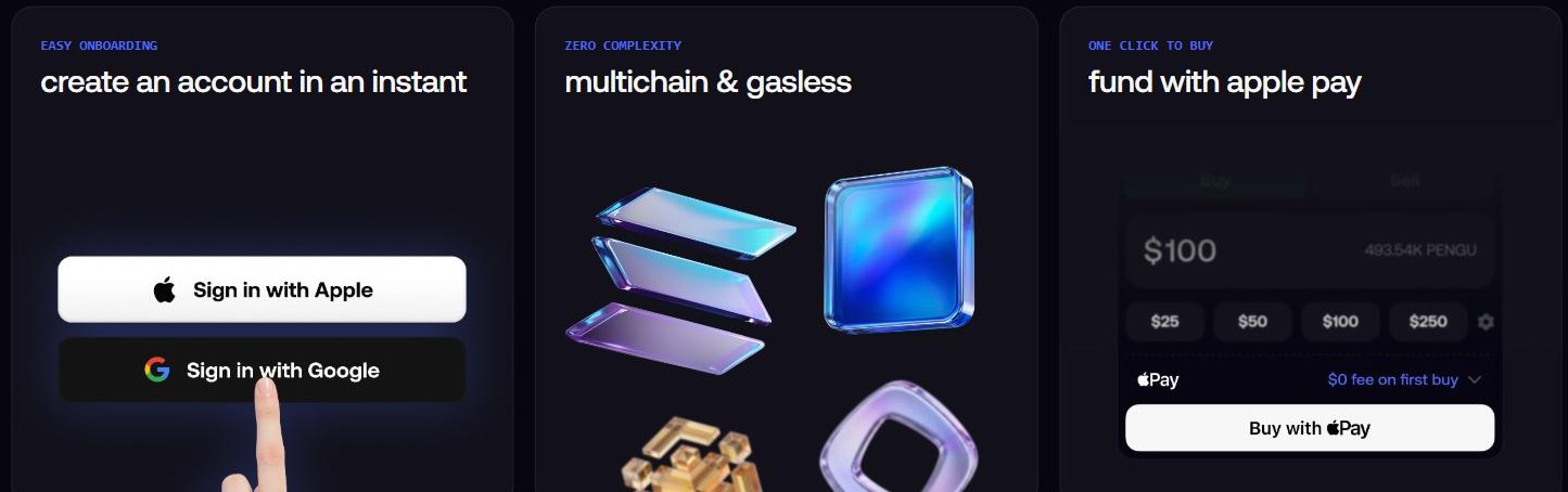 Fomo onboarding with multichain gasless trading and Apple Pay funding