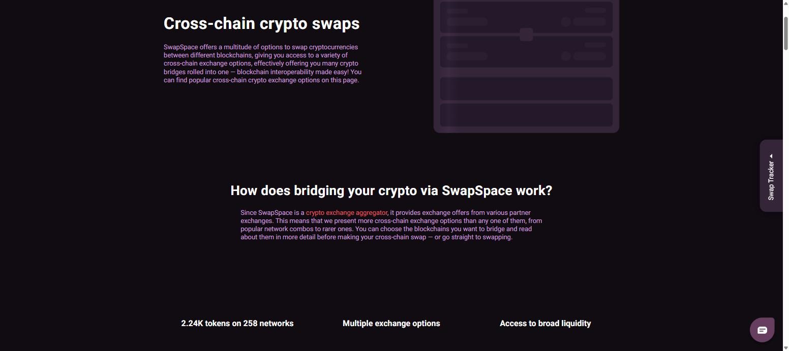SwapSpace cross-chain swaps page showing 2.24K tokens on 258 networks