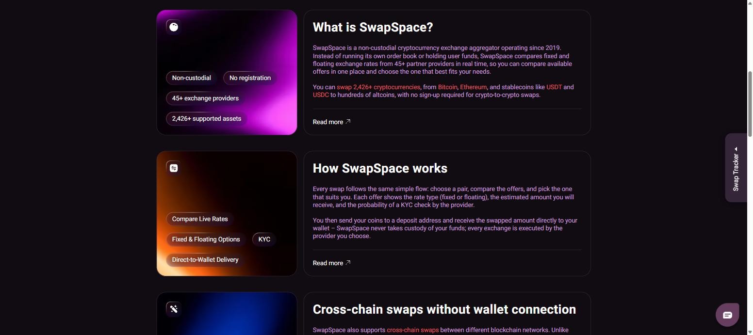 SwapSpace non-custodial aggregator with 45 plus exchange providers and 2426 plus supported assets